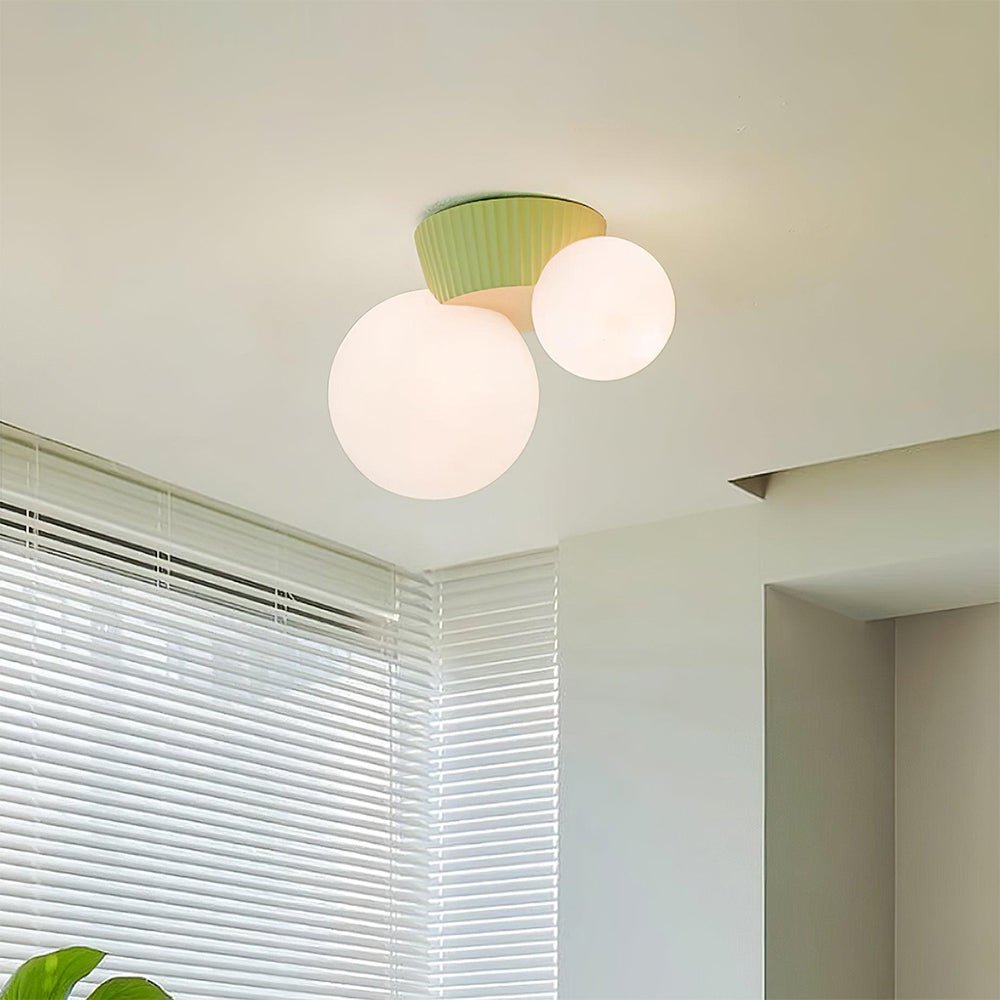 Twin Globe Ceiling Light with Green Base – Modern Two-Bulb Flush Mount for Living Room & Bedroom | Thomler