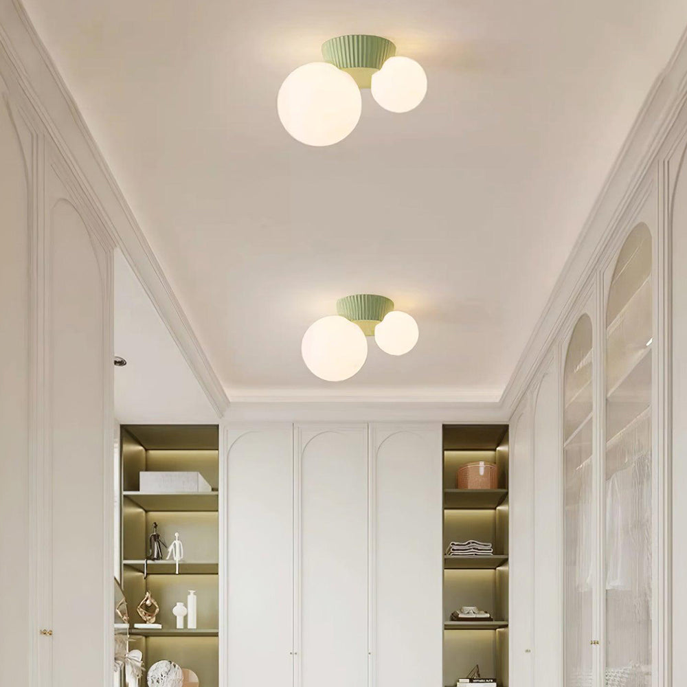Twin Globe Ceiling Light with Green Base – Modern Two-Bulb Flush Mount for Living Room & Bedroom | Thomler