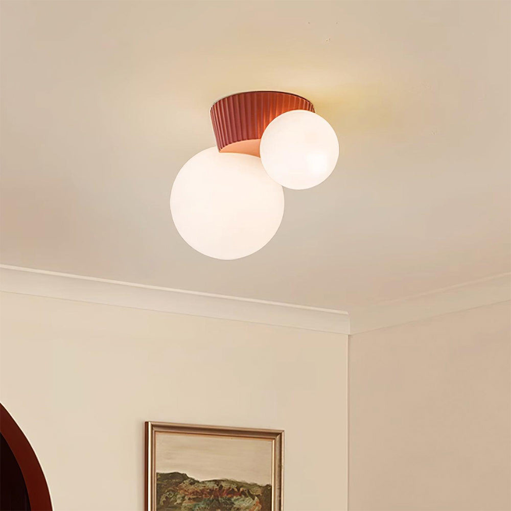 Twin Globe Ceiling Light with Green Base – Modern Two-Bulb Flush Mount for Living Room & Bedroom | Thomler