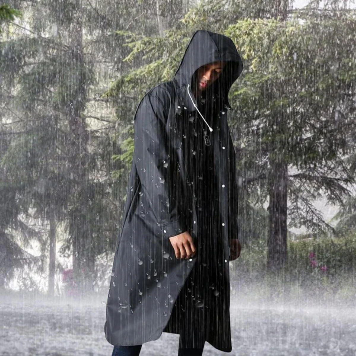 Men's Full-Length Hooded Rain Jacket – Waterproof Breathable Overcoat for Wet Weather | Thomler