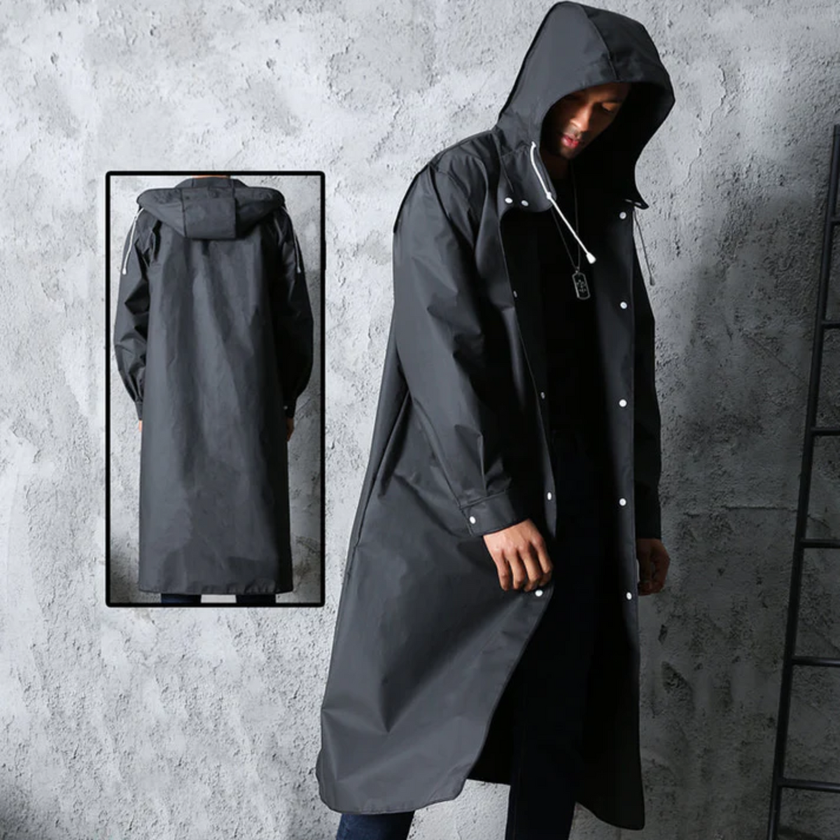 Men's Full-Length Hooded Rain Jacket – Waterproof Breathable Overcoat for Wet Weather | Thomler