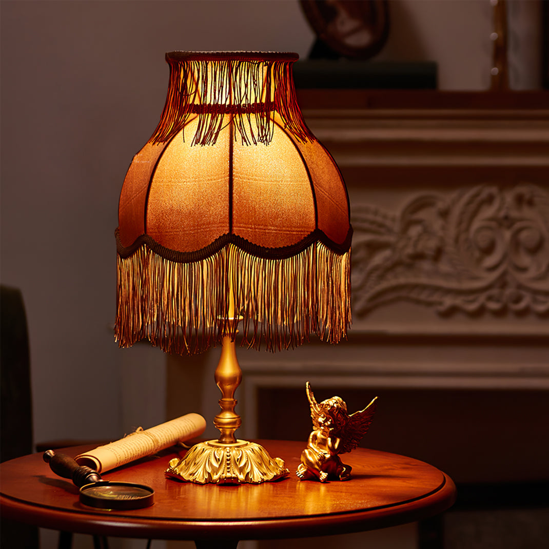 Table Lamp Brass Fabric 9.4 in Red Indoor Accent LED Edison Bulb Use Decorative Nightstand Lighting | Thomler
