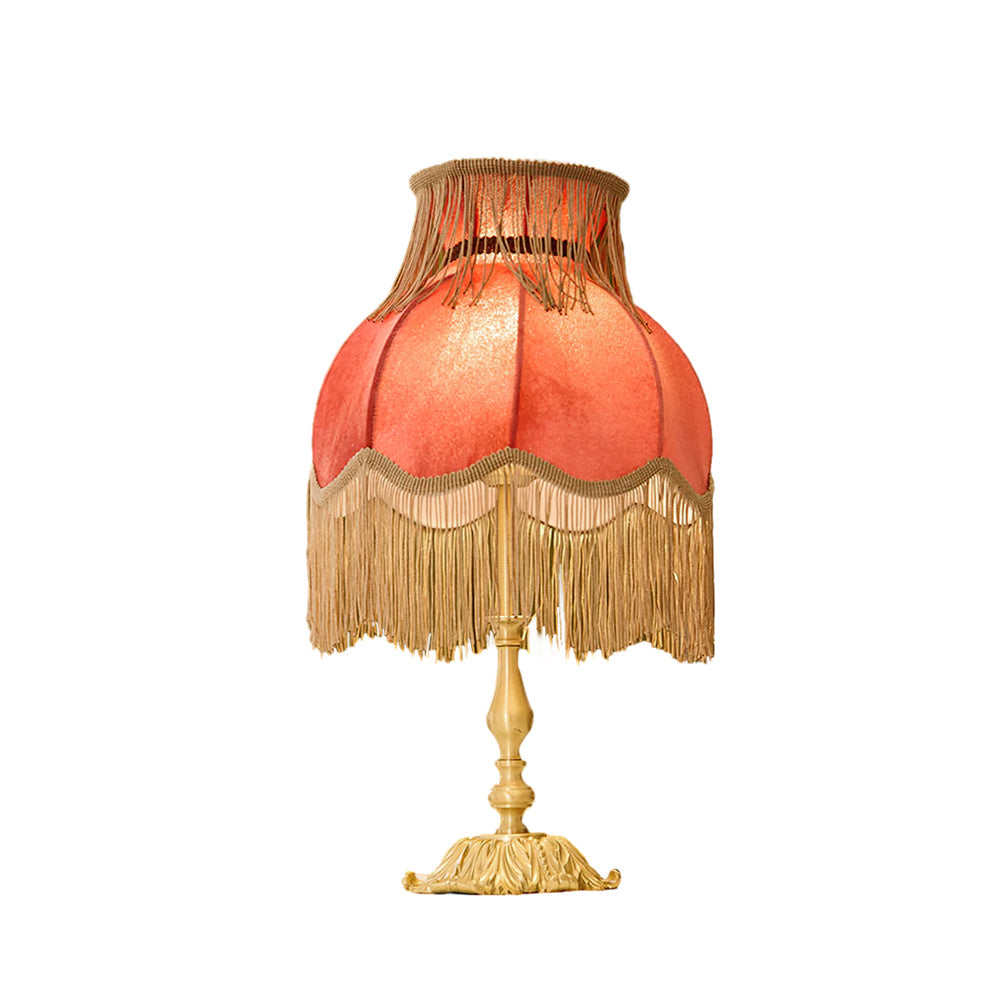 Table Lamp Brass Fabric 9.4 in Red Indoor Accent LED Edison Bulb Use Decorative Nightstand Lighting | Thomler