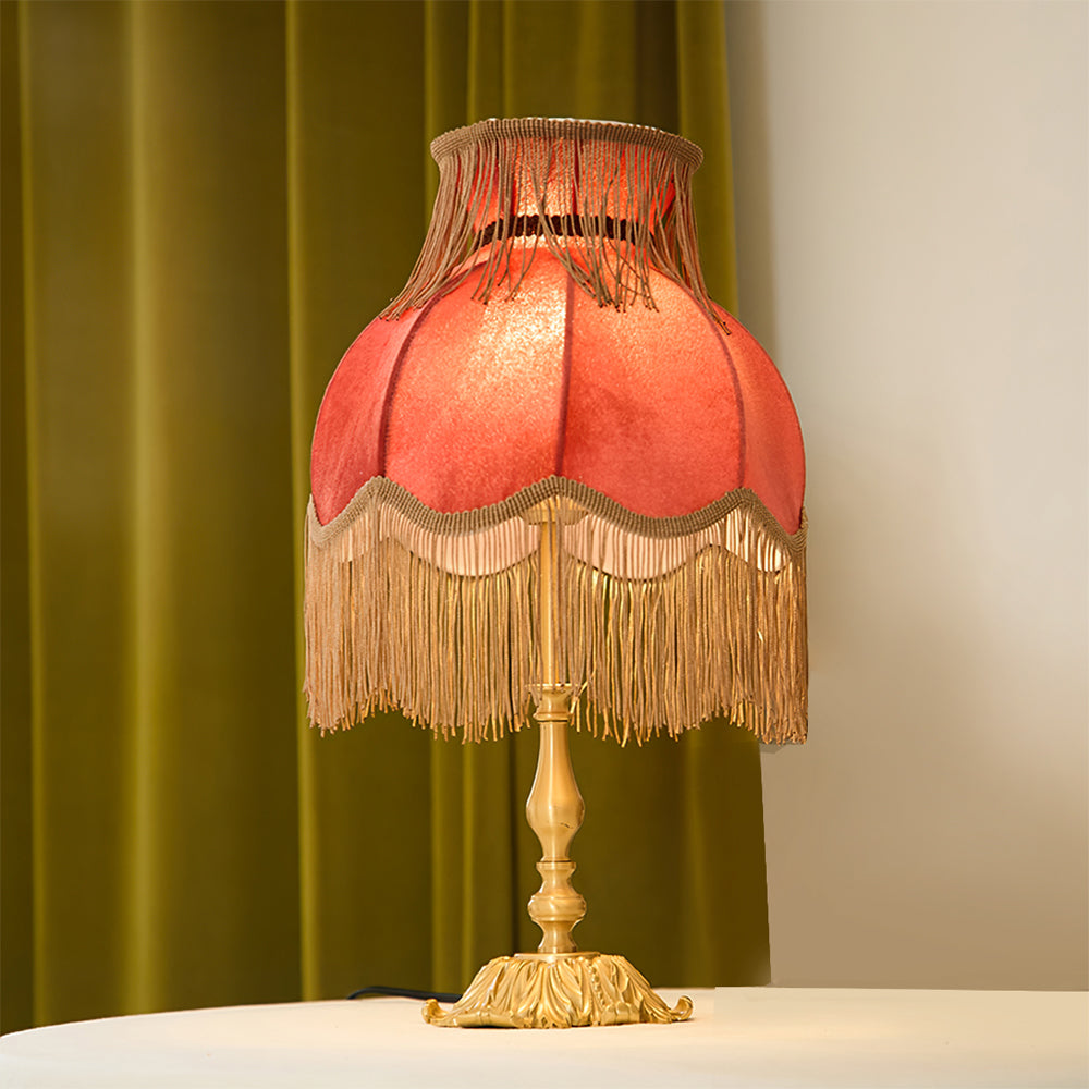 Table Lamp Brass Fabric 9.4 in Red Indoor Accent LED Edison Bulb Use Decorative Nightstand Lighting | Thomler