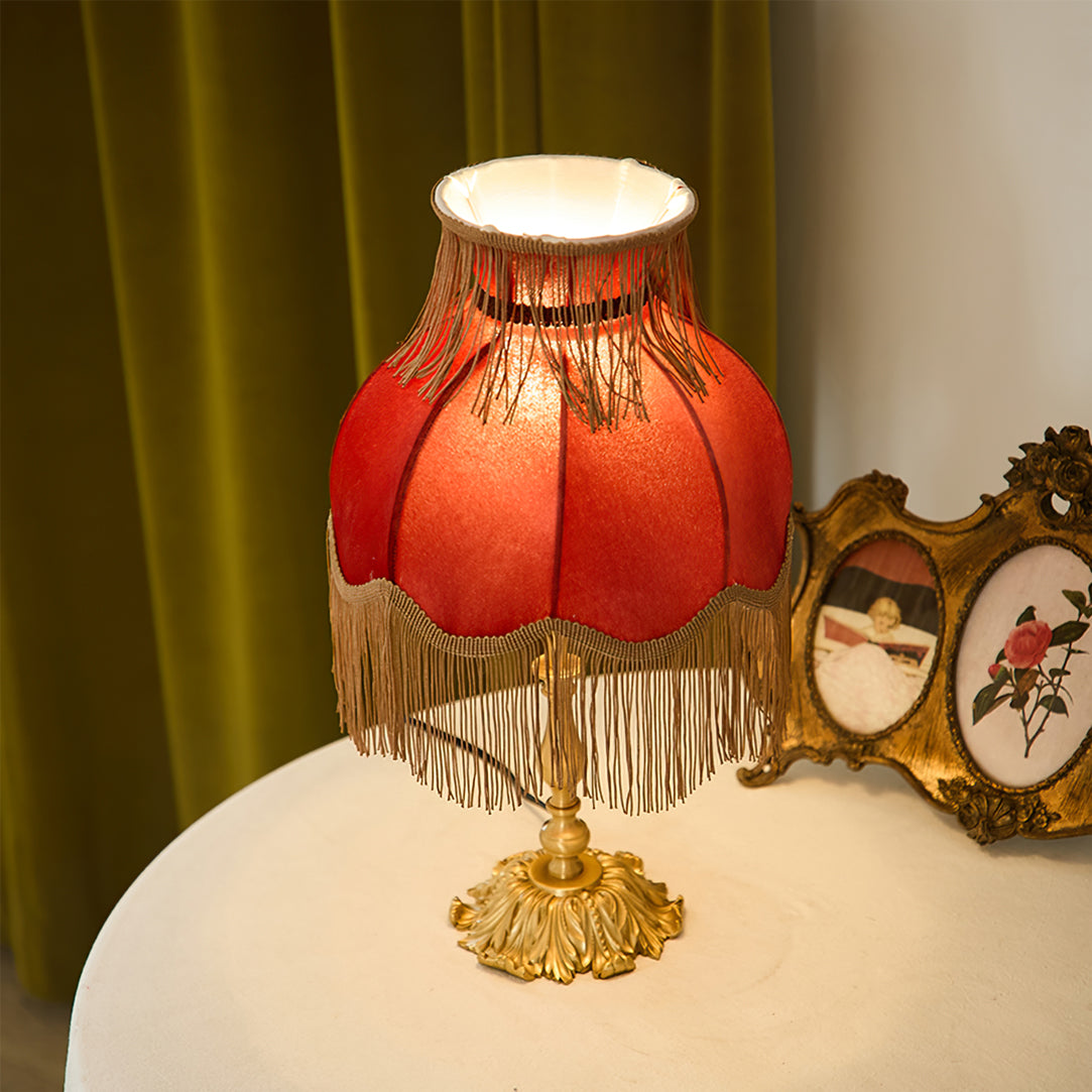 Table Lamp Brass Fabric 9.4 in Red Indoor Accent LED Edison Bulb Use Decorative Nightstand Lighting | Thomler