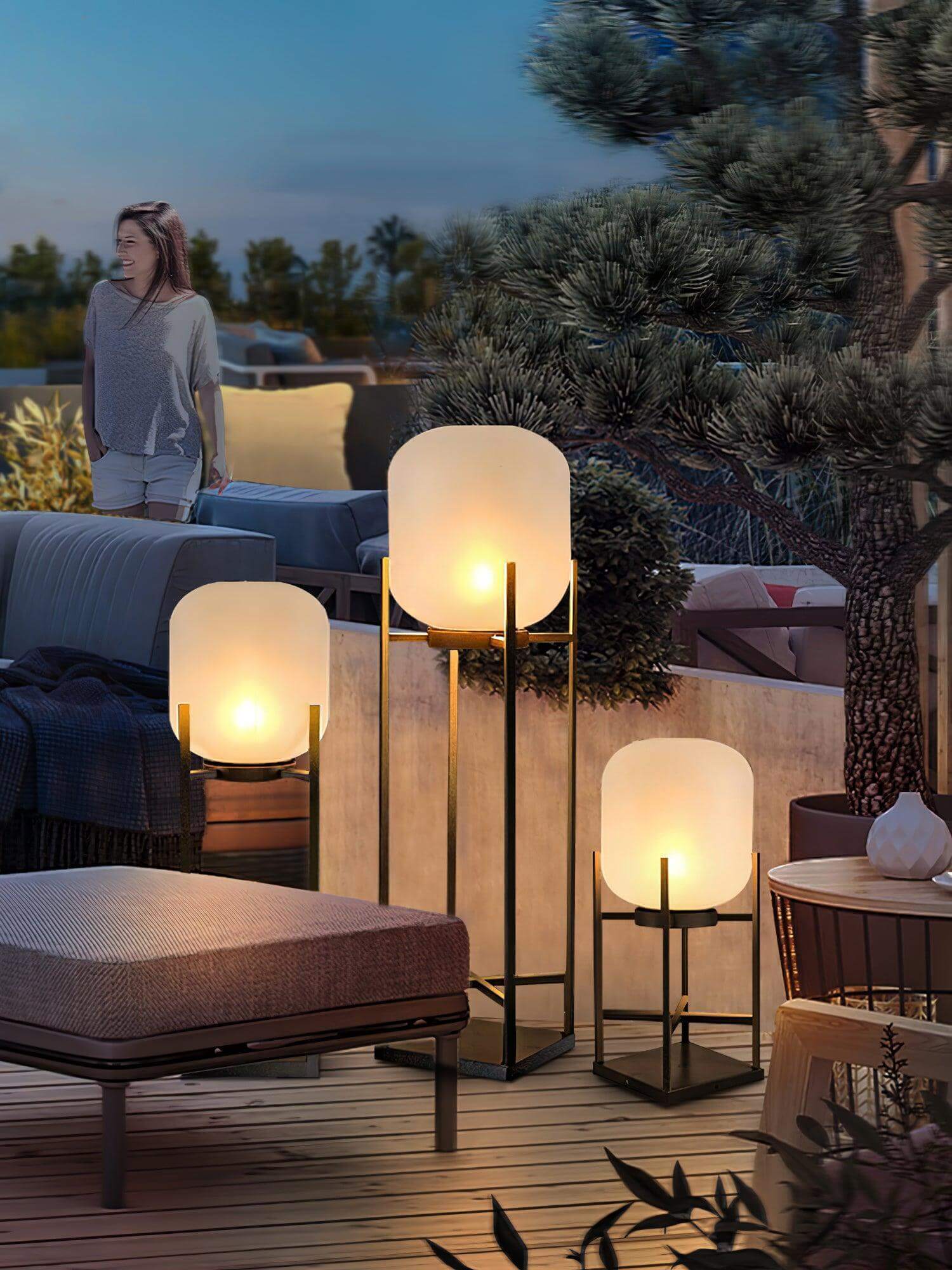 Outdoor Floor Lamp Stainless Steel LED 18.9 in Adjustable Garden Patio Lantern Warm Neutral Cool Light | Thomler