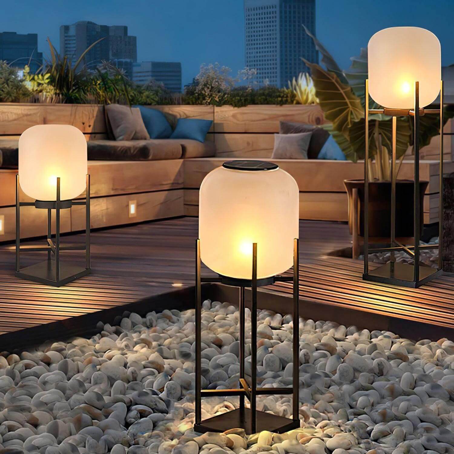 Outdoor Floor Lamp Stainless Steel LED 18.9 in Adjustable Garden Patio Lantern Warm Neutral Cool Light | Thomler