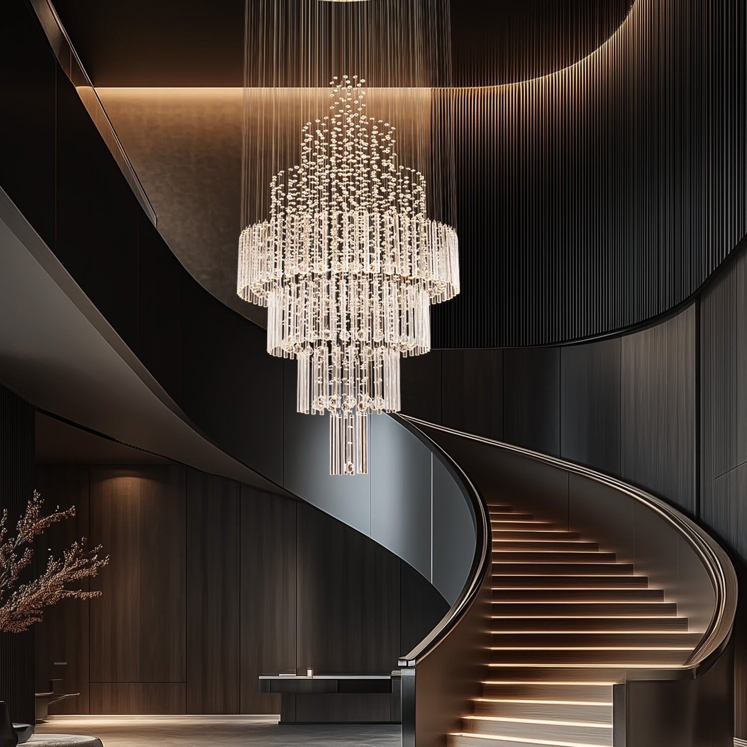 Spiral Crystal Chandelier with Adjustable Height for Grand Entryways and Foyers | Thomler