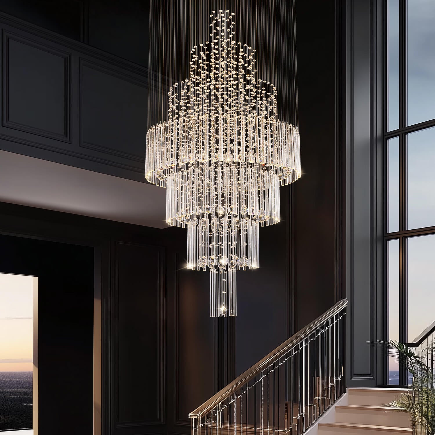 Spiral Crystal Chandelier with Adjustable Height for Grand Entryways and Foyers | Thomler