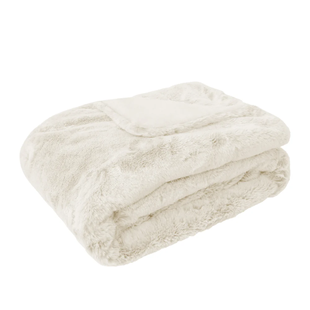 Ivory Faux Fur Throw Blanket – Plush Double-Sided Micro Mink & Shaggy Fur for Couch, Bed & Living Room | Thomler