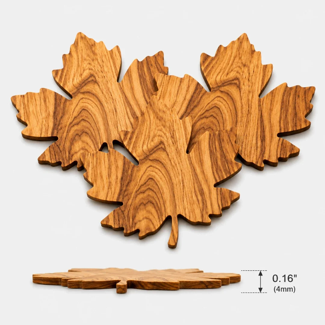 Wooden Maple Leaf Coaster Set – Natural Grain Wood Drink Mat for Coffee Table, Desk & Dining | Thomler