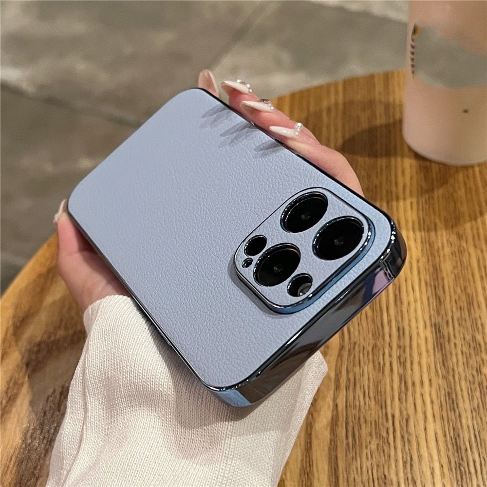 Premium Genuine Leather iPhone Case with Metal Frame Protection for 13-17 Series | Thomler