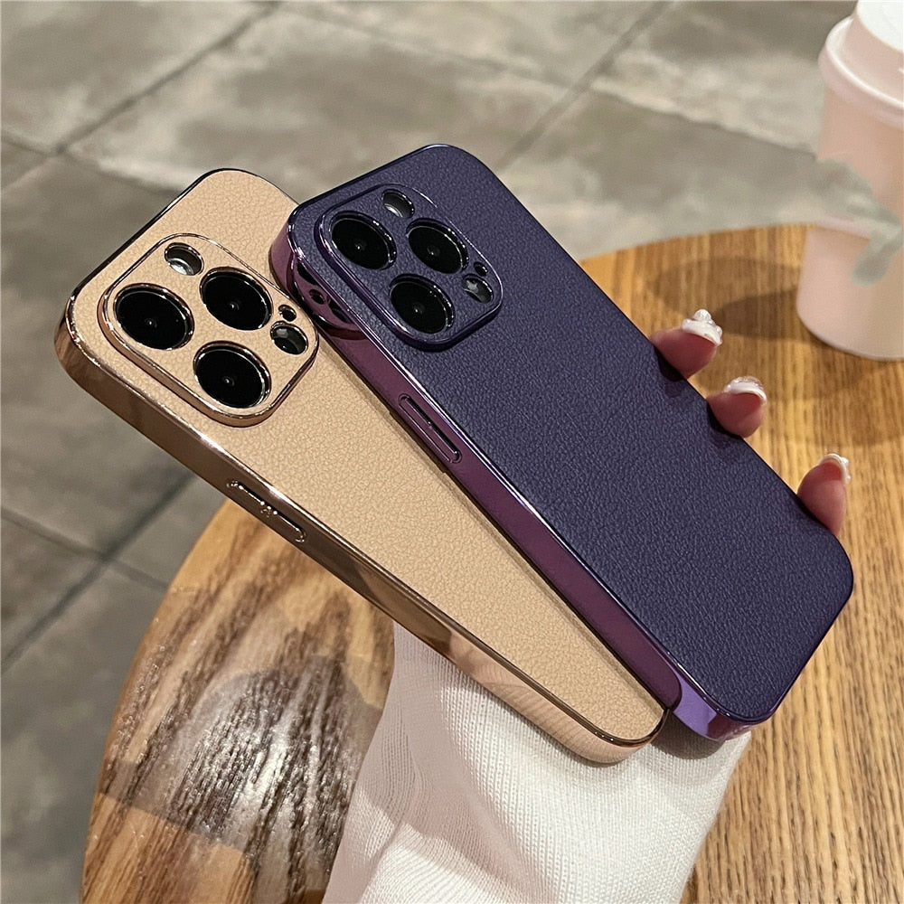 Premium Genuine Leather iPhone Case with Metal Frame Protection for 13-17 Series | Thomler