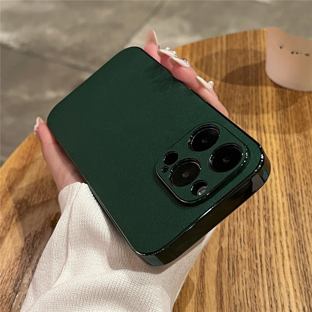 Premium Genuine Leather iPhone Case with Metal Frame Protection for 13-17 Series | Thomler
