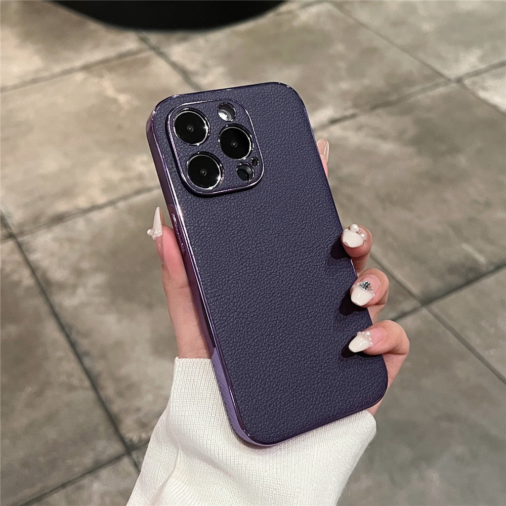 Premium Genuine Leather iPhone Case with Metal Frame Protection for 13-17 Series | Thomler
