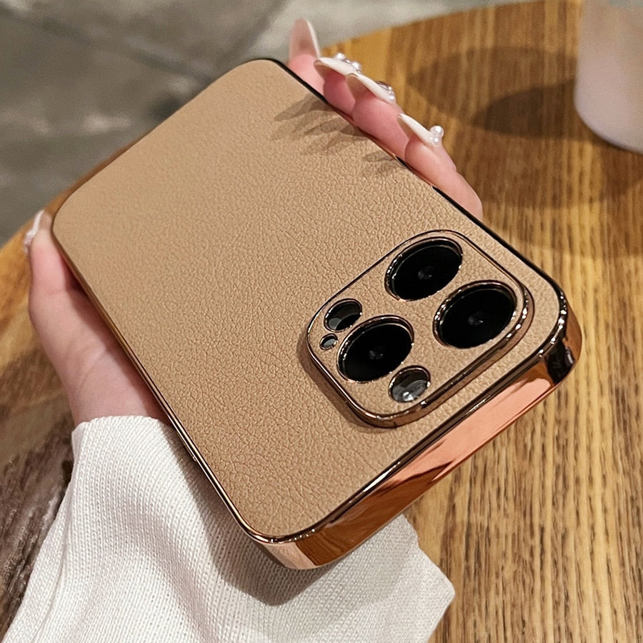 Premium Genuine Leather iPhone Case with Metal Frame Protection for 13-17 Series | Thomler