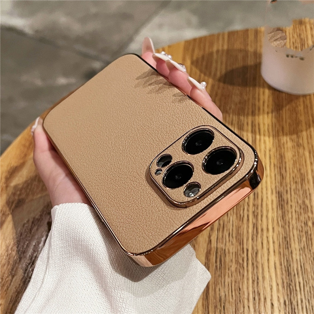 Premium Genuine Leather iPhone Case with Metal Frame Protection for 13-17 Series | Thomler