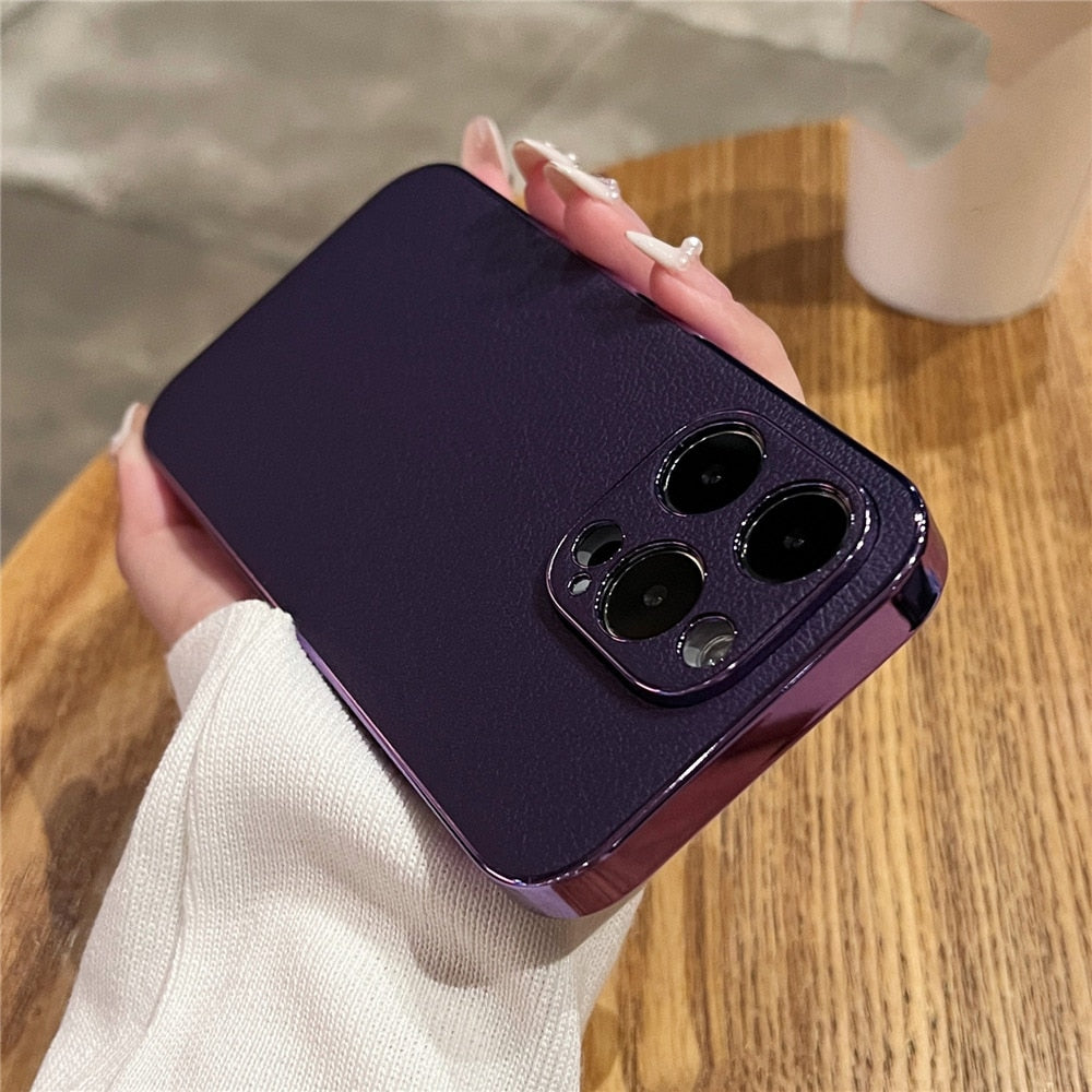 Premium Genuine Leather iPhone Case with Metal Frame Protection for 13-17 Series | Thomler