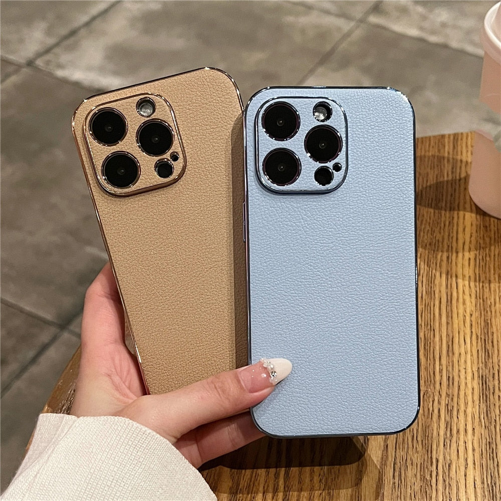 Premium Genuine Leather iPhone Case with Metal Frame Protection for 13-17 Series | Thomler