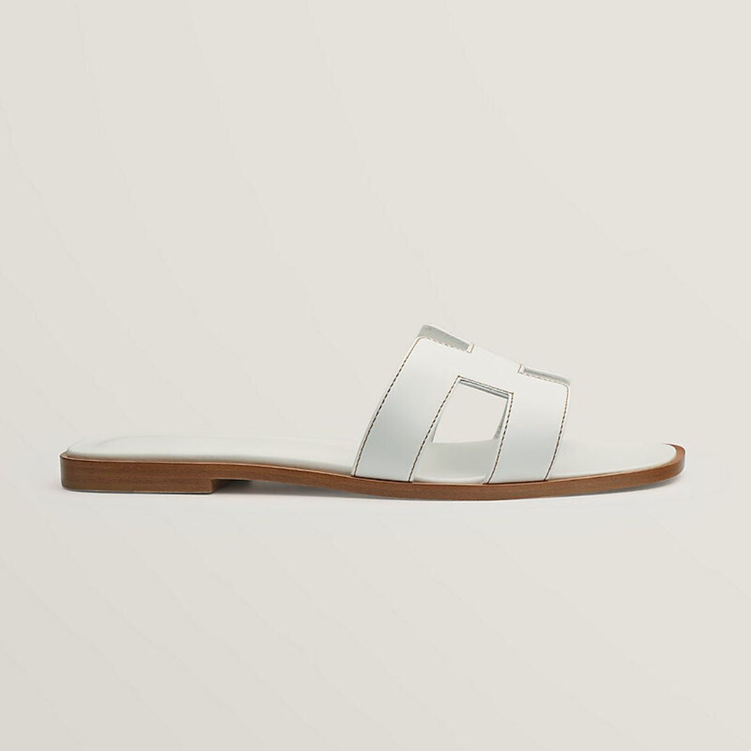 Women's Leather Flat Sandals White Adjustable Buckle Straps Cushioned Footbed Summer Open Toe Casual Walking for Dresses Jeans Skirts | Thomler