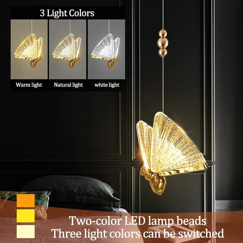 Pendant Light Glass Butterfly Shade 8.5 in LED Adjustable Bedroom Hanging Ceiling Lamp Decorative Colorful | Thomler