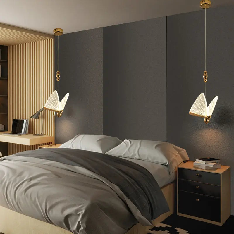 Pendant Light Glass Butterfly Shade 8.5 in LED Adjustable Bedroom Hanging Ceiling Lamp Decorative Colorful | Thomler