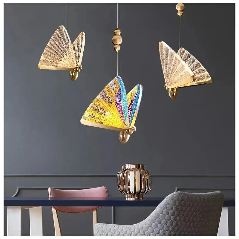 Pendant Light Glass Butterfly Shade 8.5 in LED Adjustable Bedroom Hanging Ceiling Lamp Decorative Colorful | Thomler