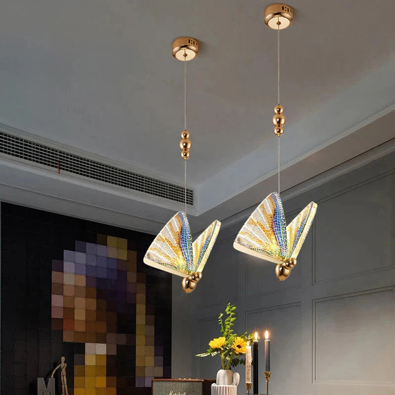 Pendant Light Glass Butterfly Shade 8.5 in LED Adjustable Bedroom Hanging Ceiling Lamp Decorative Colorful | Thomler