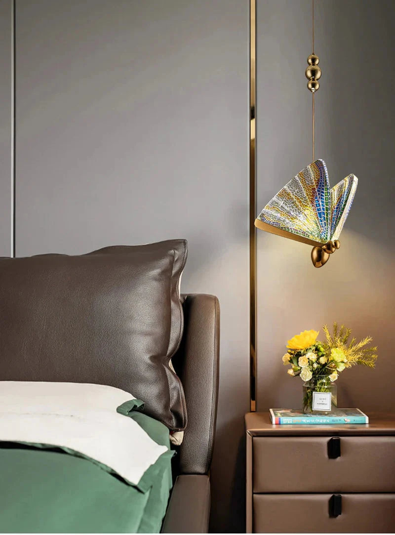 Pendant Light Glass Butterfly Shade 8.5 in LED Adjustable Bedroom Hanging Ceiling Lamp Decorative Colorful | Thomler