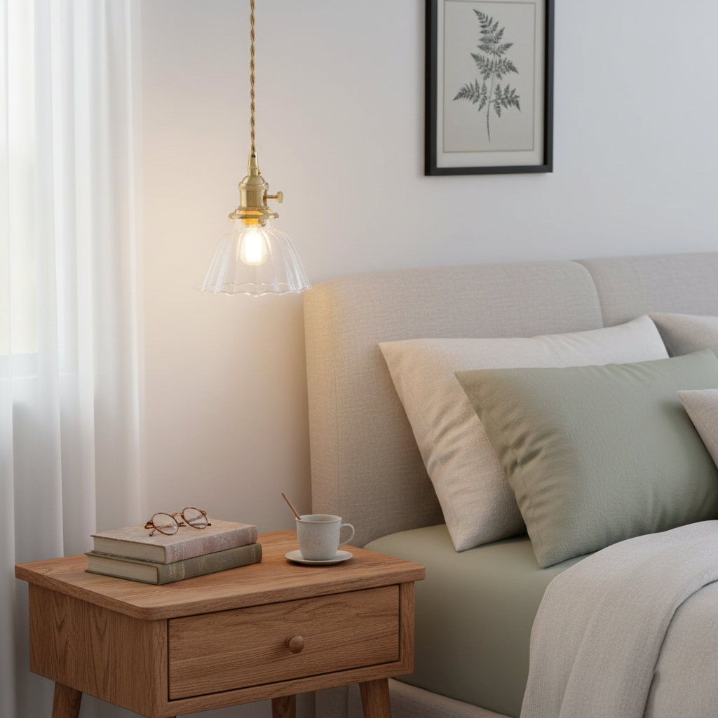 Pendant Light Brass Clear Glass Shade 5.5 in Kitchen Island Dining Hanging Adjustable Cord E26 Single Bulb Minimalist Ceiling Fixture | Thomler