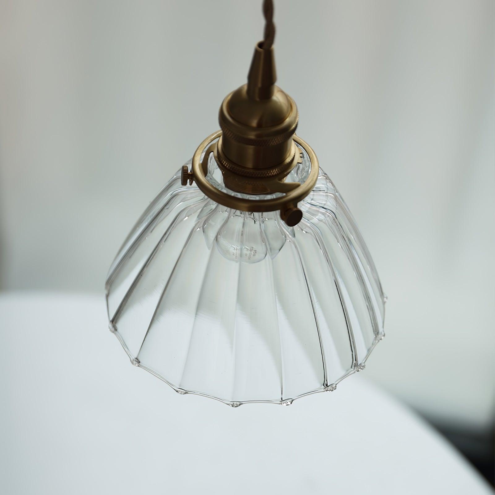 Pendant Light Brass Clear Glass Shade 5.5 in Kitchen Island Dining Hanging Adjustable Cord E26 Single Bulb Minimalist Ceiling Fixture | Thomler