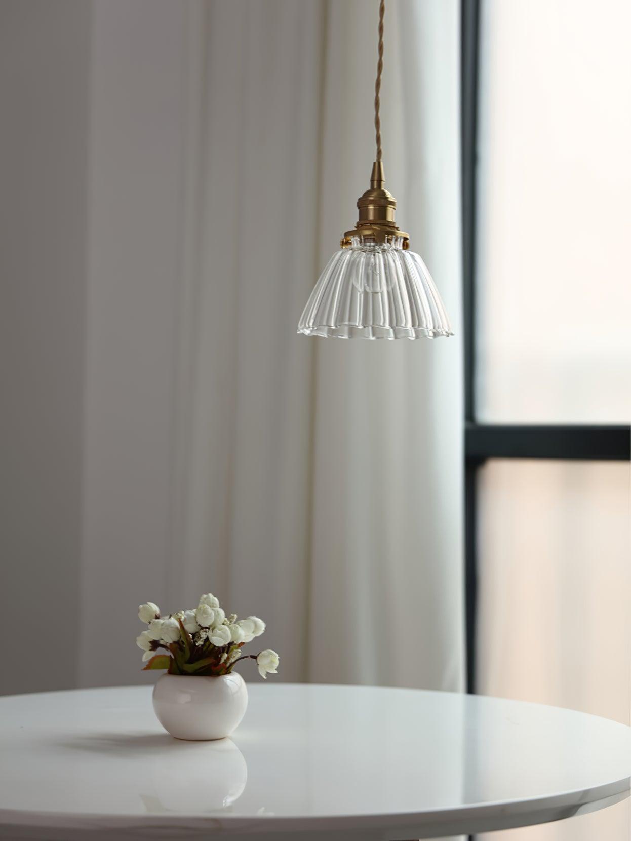 Pendant Light Brass Clear Glass Shade 5.5 in Kitchen Island Dining Hanging Adjustable Cord E26 Single Bulb Minimalist Ceiling Fixture | Thomler