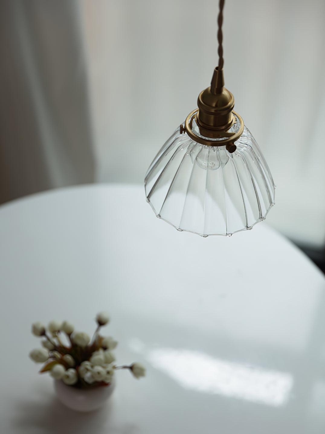 Pendant Light Brass Clear Glass Shade 5.5 in Kitchen Island Dining Hanging Adjustable Cord E26 Single Bulb Minimalist Ceiling Fixture | Thomler