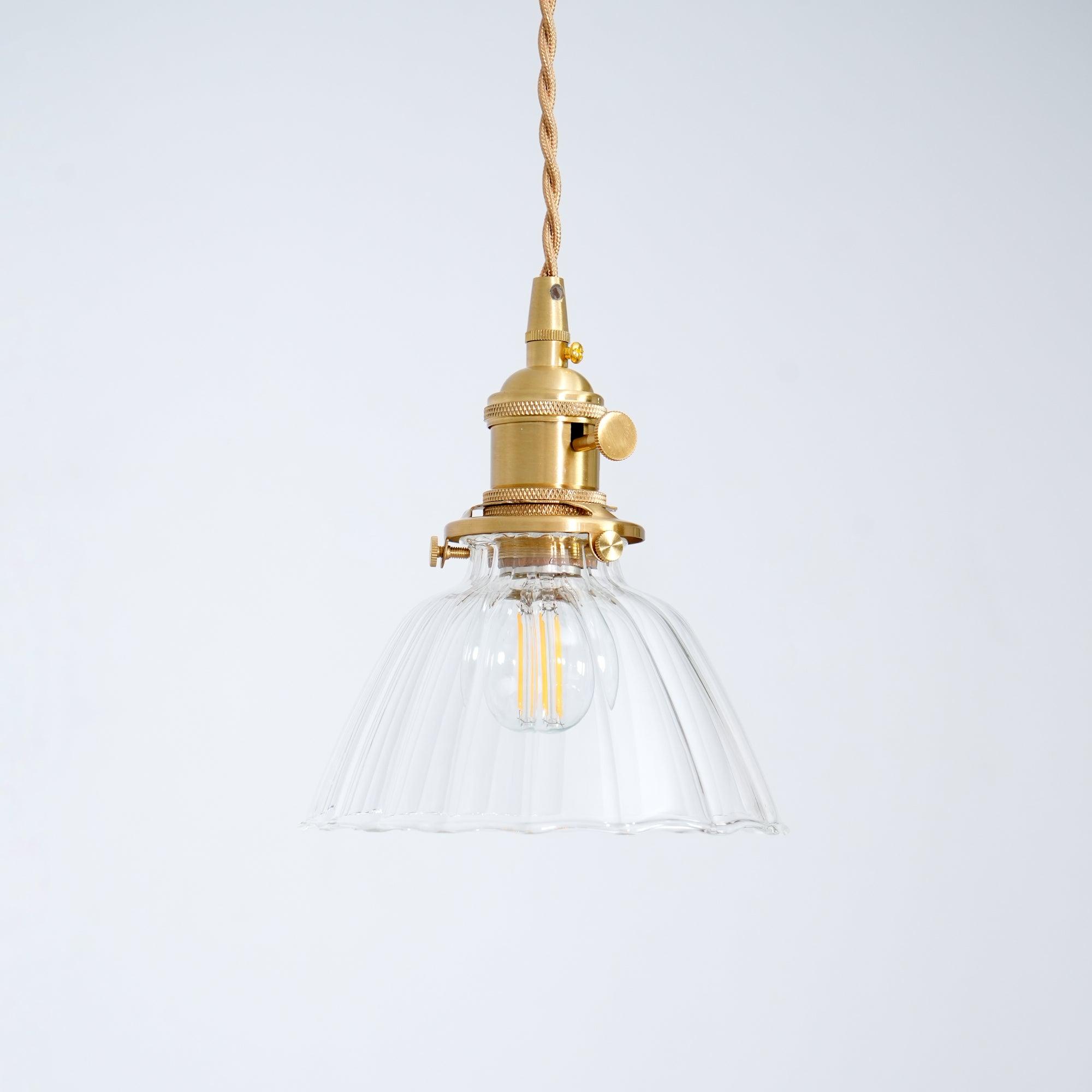 Pendant Light Brass Clear Glass Shade 5.5 in Kitchen Island Dining Hanging Adjustable Cord E26 Single Bulb Minimalist Ceiling Fixture | Thomler