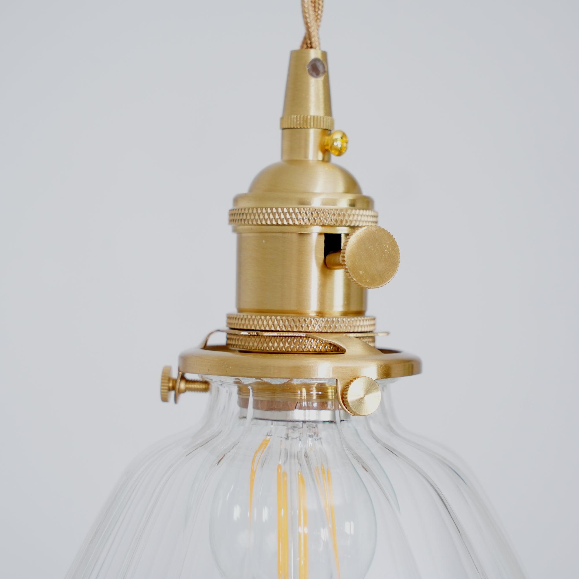 Pendant Light Brass Clear Glass Shade 5.5 in Kitchen Island Dining Hanging Adjustable Cord E26 Single Bulb Minimalist Ceiling Fixture | Thomler