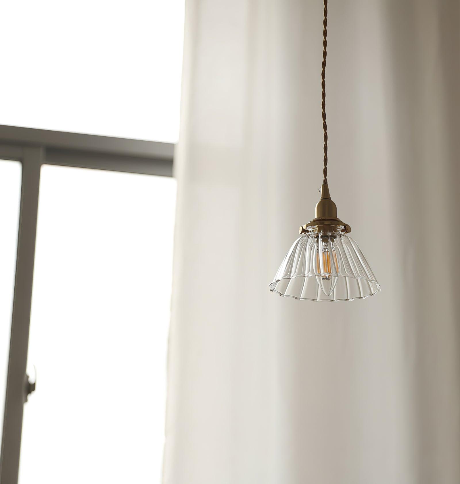 Pendant Light Brass Clear Glass Shade 5.5 in Kitchen Island Dining Hanging Adjustable Cord E26 Single Bulb Minimalist Ceiling Fixture | Thomler