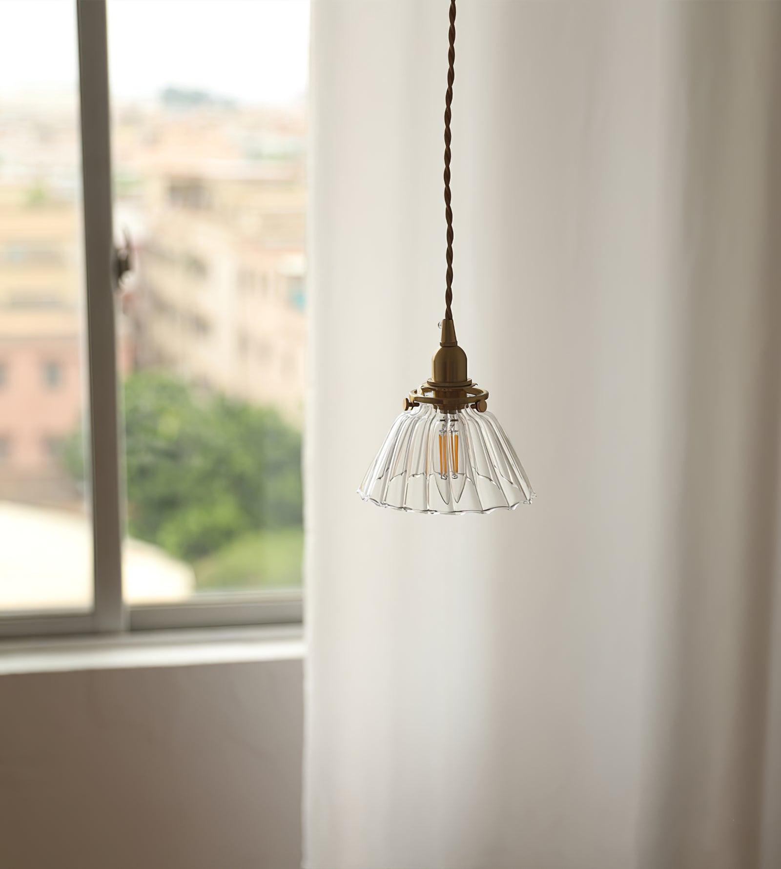Pendant Light Brass Clear Glass Shade 5.5 in Kitchen Island Dining Hanging Adjustable Cord E26 Single Bulb Minimalist Ceiling Fixture | Thomler