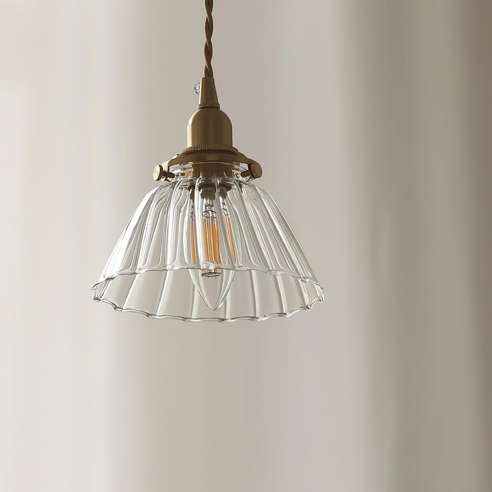 Pendant Light Brass Clear Glass Shade 5.5 in Kitchen Island Dining Hanging Adjustable Cord E26 Single Bulb Minimalist Ceiling Fixture | Thomler