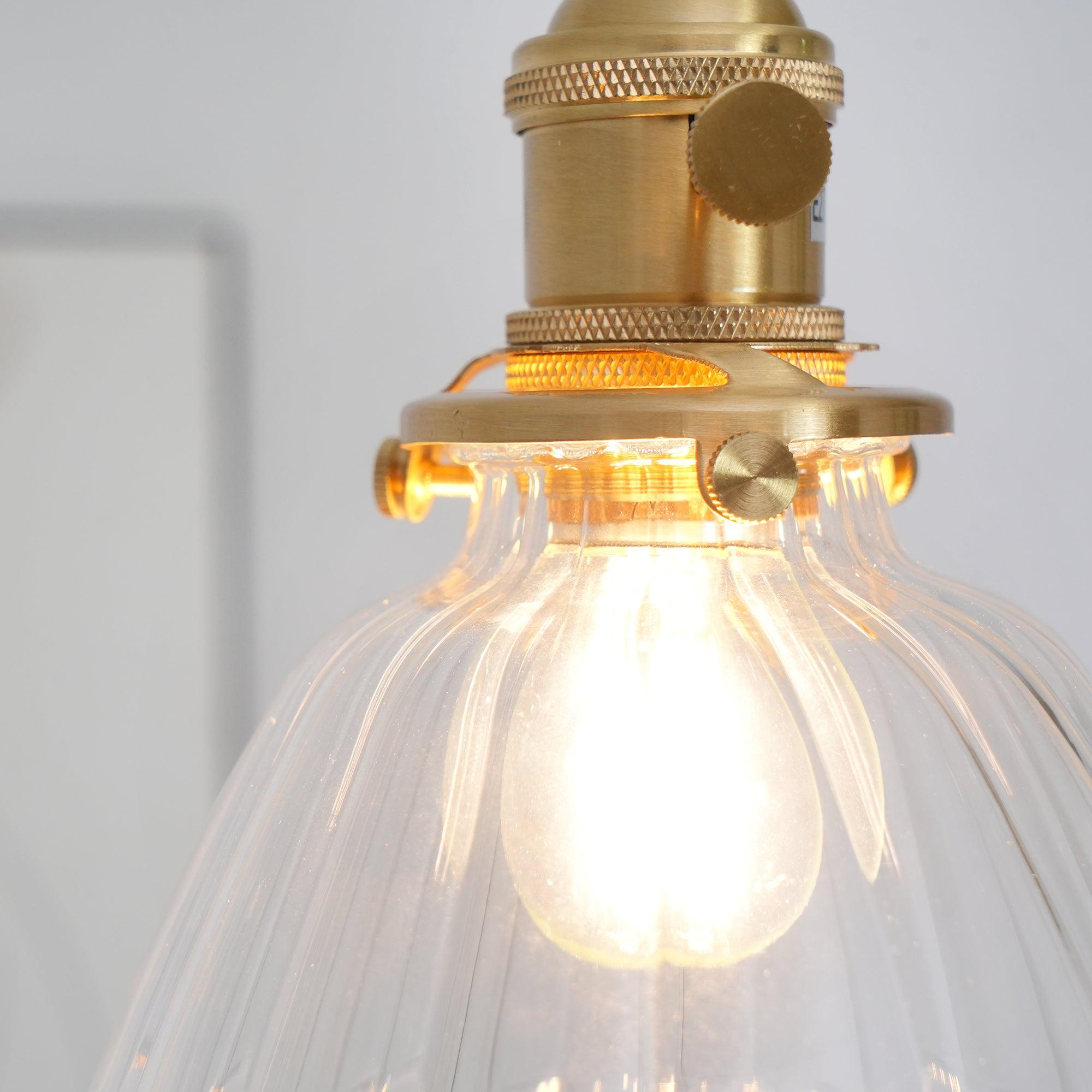 Pendant Light Brass Clear Glass Shade 5.5 in Kitchen Island Dining Hanging Adjustable Cord E26 Single Bulb Minimalist Ceiling Fixture | Thomler