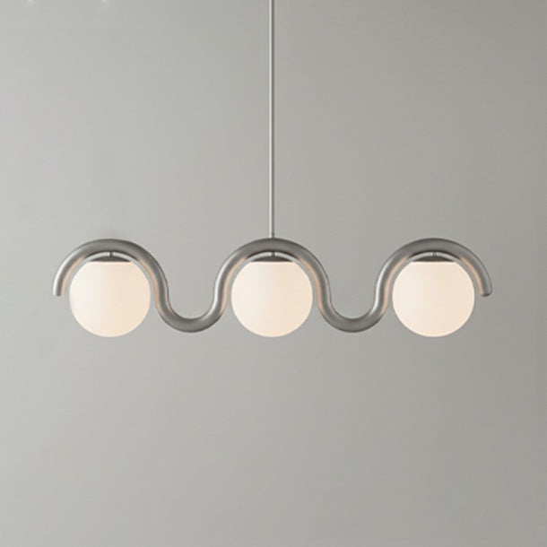 Modern Linear Chandelier with Curved Metal Frame & Glass Sphere – Art Nouveau Pendant Light for Dining Room | Thomler
