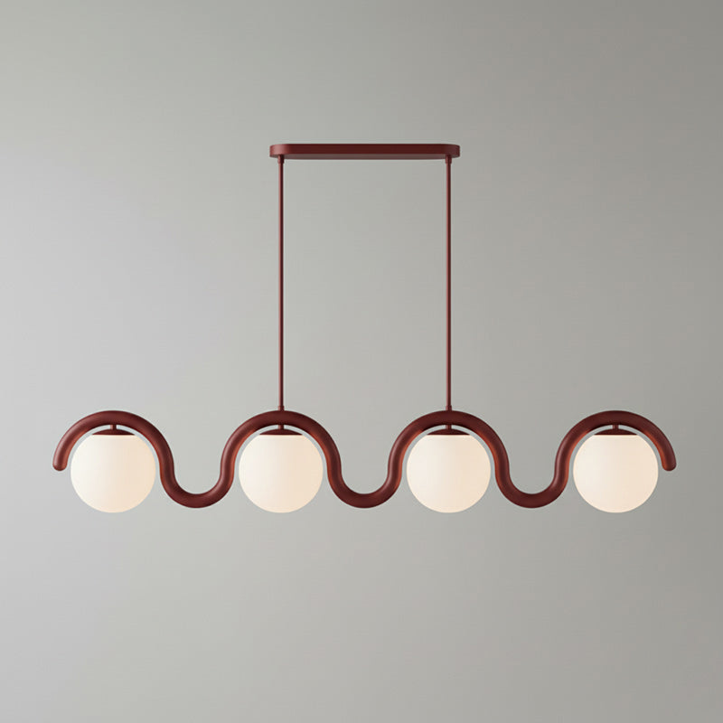 Modern Linear Chandelier with Curved Metal Frame & Glass Sphere – Art Nouveau Pendant Light for Dining Room | Thomler