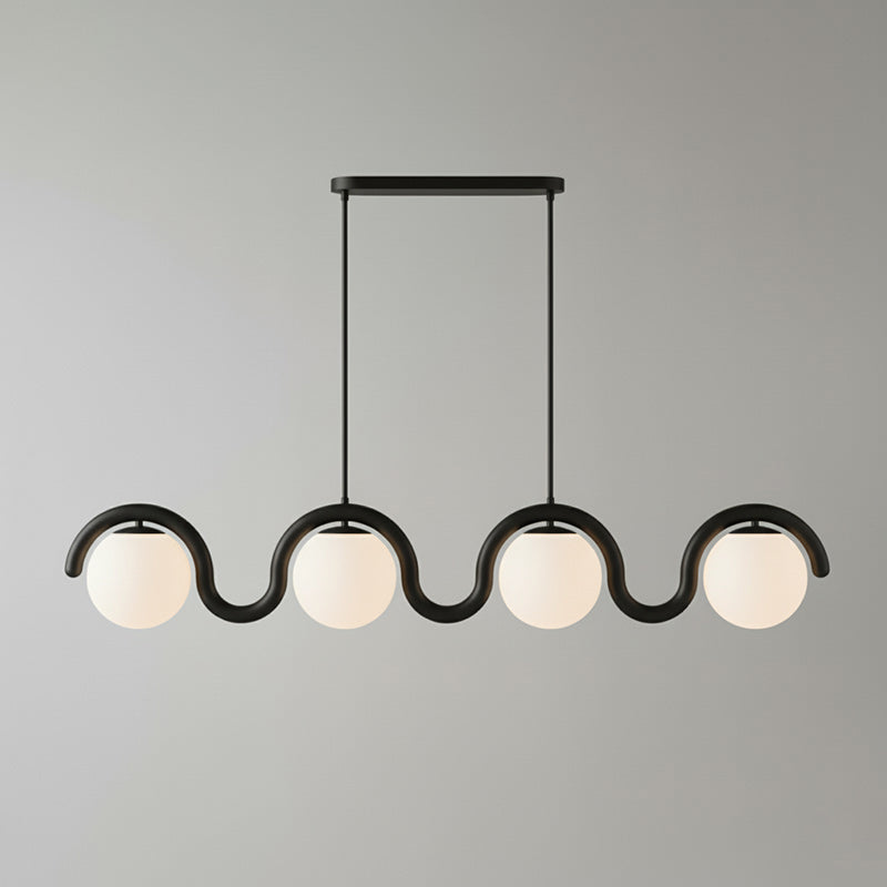 Modern Linear Chandelier with Curved Metal Frame & Glass Sphere – Art Nouveau Pendant Light for Dining Room | Thomler