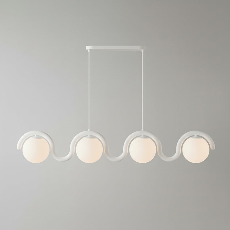 Modern Linear Chandelier with Curved Metal Frame & Glass Sphere – Art Nouveau Pendant Light for Dining Room | Thomler