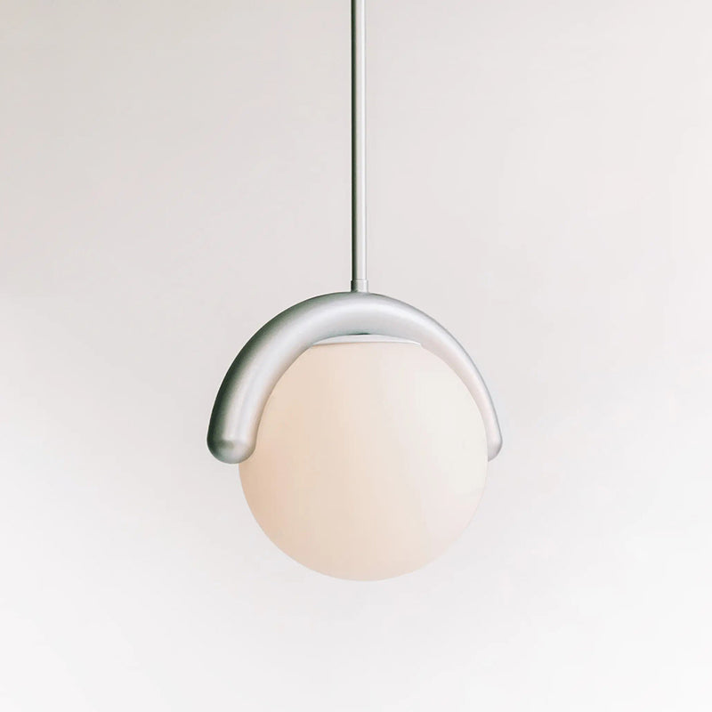 Modern Linear Chandelier with Curved Metal Frame & Glass Sphere – Art Nouveau Pendant Light for Dining Room | Thomler