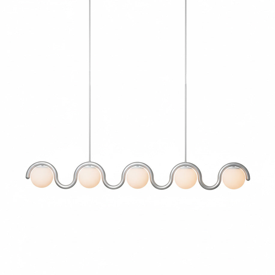 Modern Linear Chandelier with Curved Metal Frame & Glass Sphere – Art Nouveau Pendant Light for Dining Room | Thomler