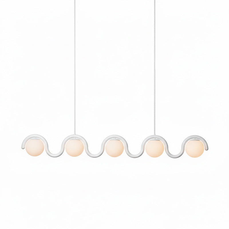 Modern Linear Chandelier with Curved Metal Frame & Glass Sphere – Art Nouveau Pendant Light for Dining Room | Thomler
