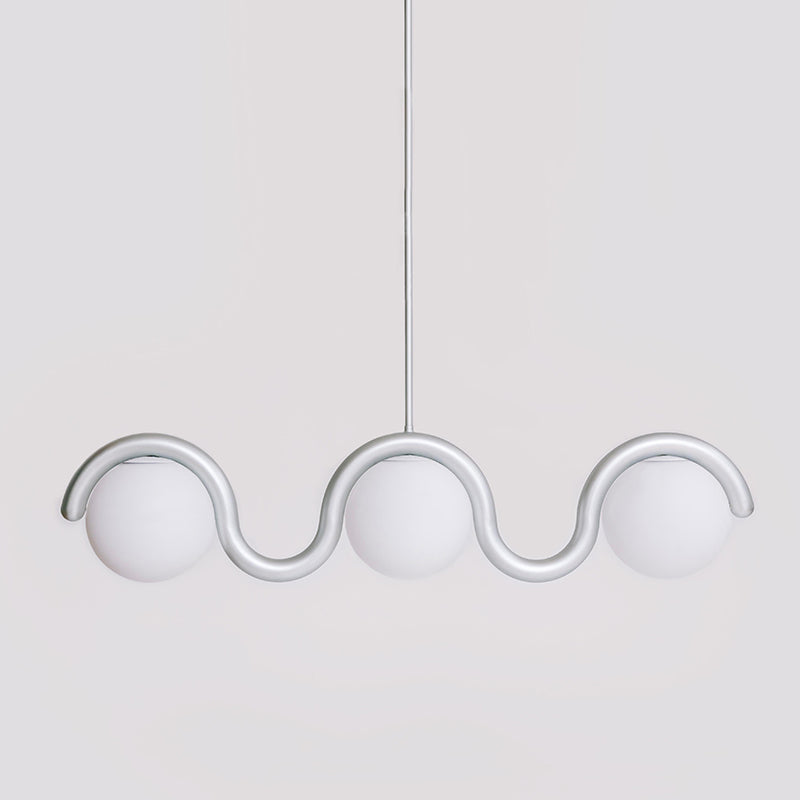 Modern Linear Chandelier with Curved Metal Frame & Glass Sphere – Art Nouveau Pendant Light for Dining Room | Thomler
