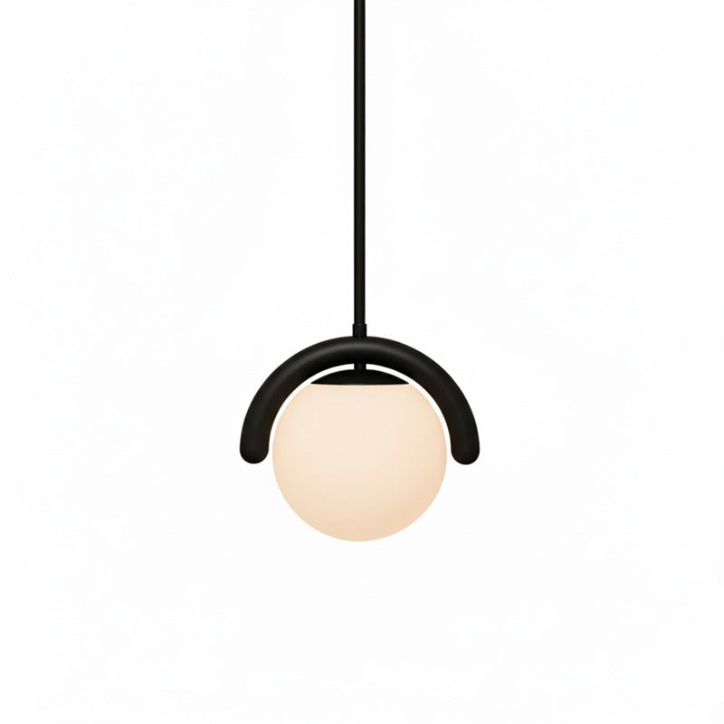 Modern Linear Chandelier with Curved Metal Frame & Glass Sphere – Art Nouveau Pendant Light for Dining Room | Thomler