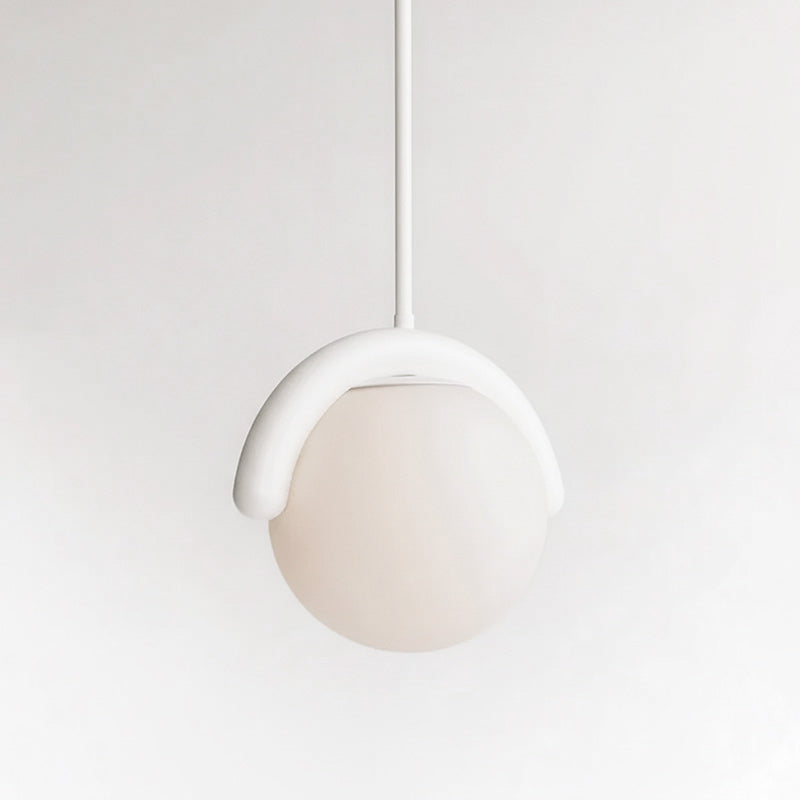 Modern Linear Chandelier with Curved Metal Frame & Glass Sphere – Art Nouveau Pendant Light for Dining Room | Thomler