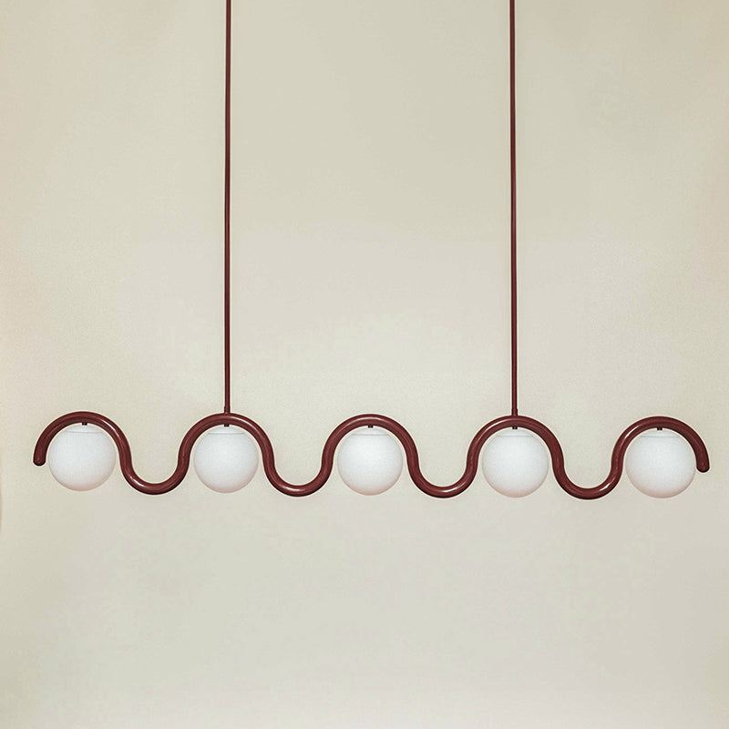 Modern Linear Chandelier with Curved Metal Frame & Glass Sphere – Art Nouveau Pendant Light for Dining Room | Thomler